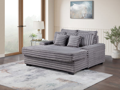 Symphony 67'W Gray Corduroy Oversized Sofa Chaise Lounge Chair with Cupholders and USB Charging Port