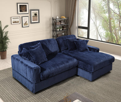 Modern Corduroy Blue Corner sofa Sleeper Sofa Couch With Comfy Deep Seat& 6 Pillows