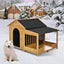 60.2" Large Wooden Dog House with Porch, Cabin Style Dog Crate with Asphalt Roof and Elevated Floor, Dog Kennel with Side Window and Doors, Perfect for Medium & Large Dogs, Nature