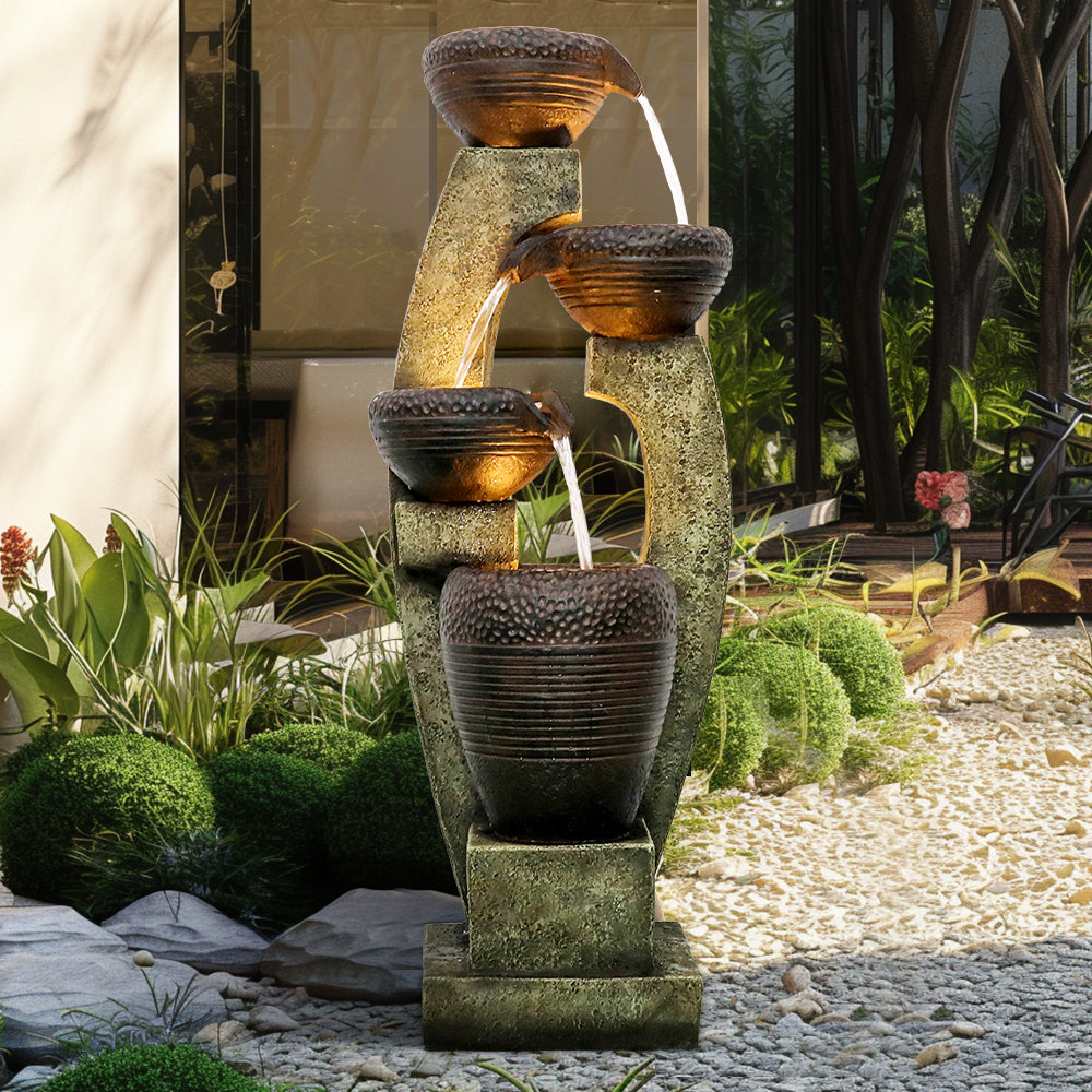 40"H Resin Tiered Fountain Outdoor Fountain with Warm LED light