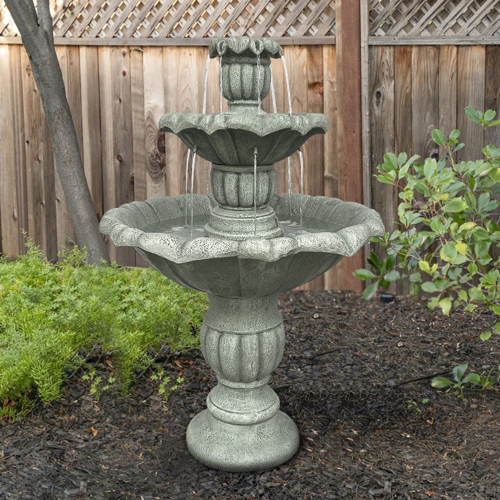 39.3”H Birdbath Garden Waterfall Fountain - 3-Tiered Pagoda Zen Modern Outdoor Floor Standing Fountain with Pump for Backyard,Deck,Lawn, Porch（Pump cord long 9.83ft）