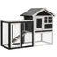PawHut 48" Wooden Rabbit Hutch Bunny Cage with Waterproof Asphalt Roof, Fun Outdoor Run, Removable Tray and Ramp, Grey