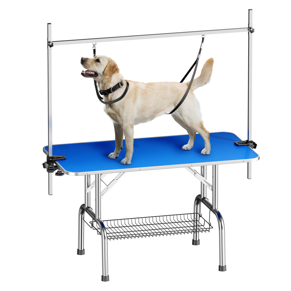 Large Grooming Table for Pet Dog and Cat with Adjustable Arm and Clamps Large Heavy Duty Animal grooming table, 46''/blue
