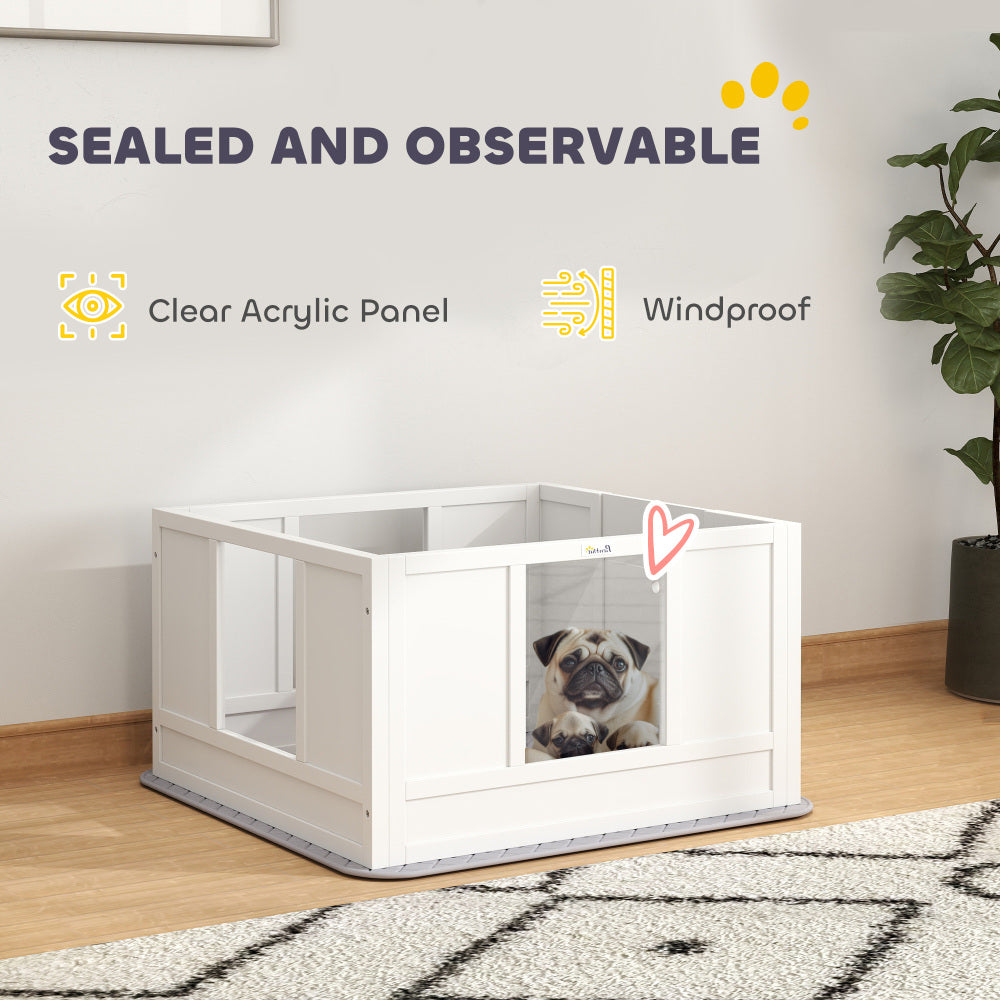PawHut Whelping Box for Dogs with Waterproof Whelping Pad, Dog Whelping Pen with Clear Panels, Adjustable Entrance, Double Room, Non-slip Foot Pads, for Small Dogs, 33.1" L x 31.5" W x 18.9" H