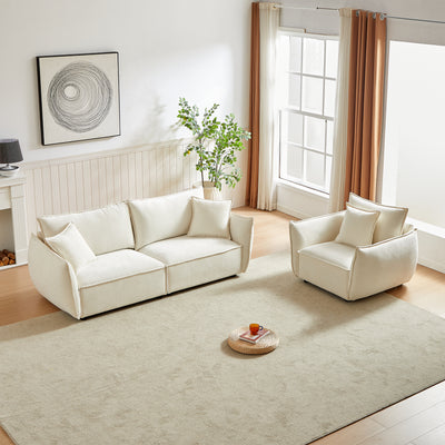 3-Seater + 1-Seater Combo Sofa Modern Living Room Sofa, Linen Fabric Sofa, Wooden Frame with 3 Pillows, Apartment Sofa Furniture