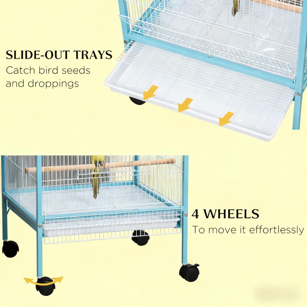 Large Space Bird Cage,Aviary House with Wheels,Four Doors,Easy to Clean Bird Habitat