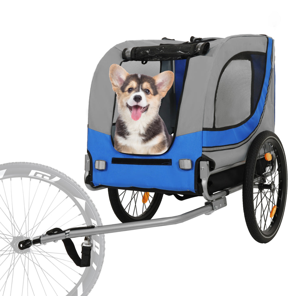 Large Folding Bike Trailer for Dogs – 66LB Capacity All-Terrain Pet Carrier, Durable Steel Frame for Cycling, Jogging, Camping & Outdoor Adventures, Gray- Blue