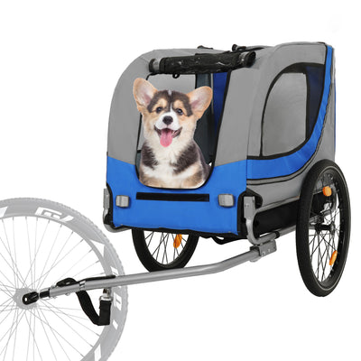 Large Folding Bike Trailer for Dogs – 66LB Capacity All-Terrain Pet Carrier, Durable Steel Frame for Cycling, Jogging, Camping & Outdoor Adventures, Gray- Blue