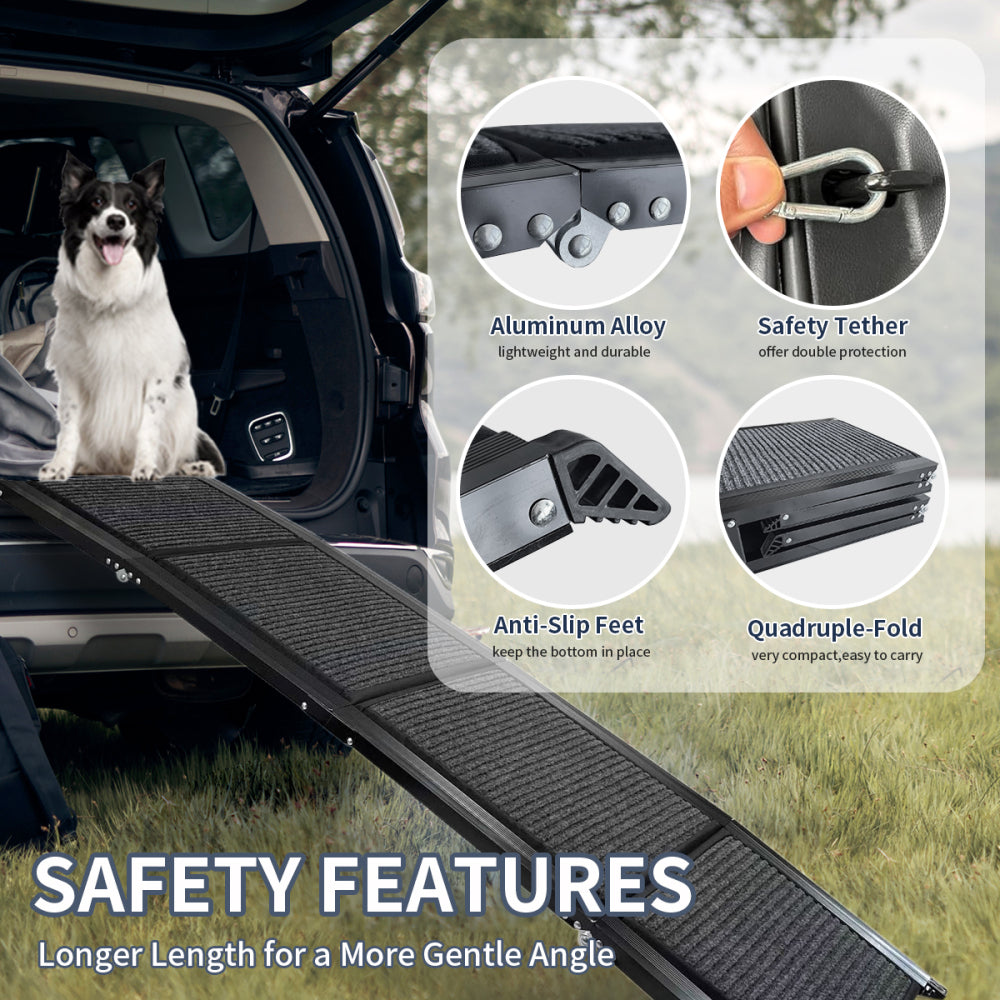Dog Ramp for Car, 63" Long & 17" Wide Folding Portable Pet Stair Ramp with Non-Slip Rug Surface, Extra Wide Dog Steps for Medium & Large Dogs Up to 250LBS Enter a Car, SUV & Truck