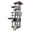 84.6 in Dark Gray Cat Tree Tower with Wide Base, 3 Large Hinding Condo,  11 Sisal Scratching Post, Sisal Scratching Ladder,  2 Hammocks, Large Top Platform,  Many landing Perch and Interactive toy