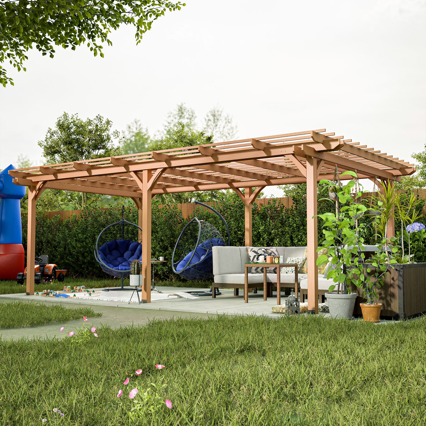 12' x 16' Outdoor Gazebo Wooden Grape pergola for Climbing Plant Support, Garden, Terrace, Backyard, Deck, Brown