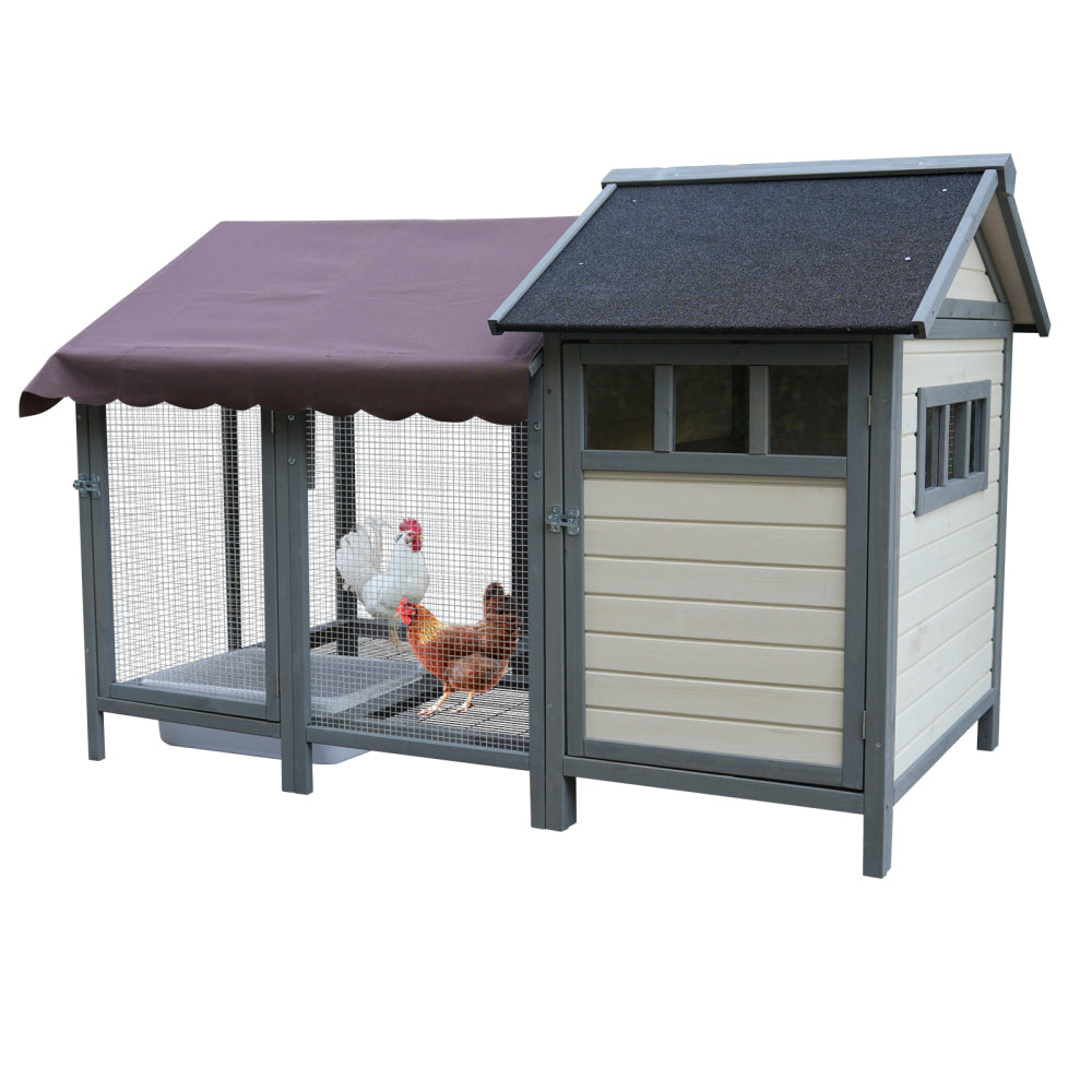 Large outdoor chicken coops, wooden chicken coops with brooding boxes, bird cages,Can accommodate 3 to 5 chickens  rabbit cages - black waterproof and sun-protective felt roofs (dark gray+ beige)