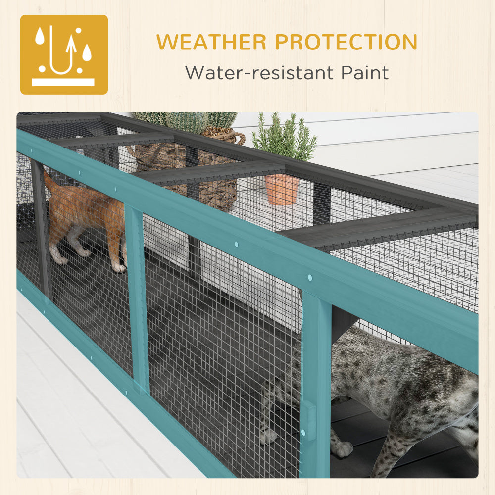 PawHut Outdoor Cat Tunnel with Extendable Design, 79" L Wooden Cat Run with Weather Protection, Connecting Inside and Outside, for Deck Patios, Balconies, Dark Gray