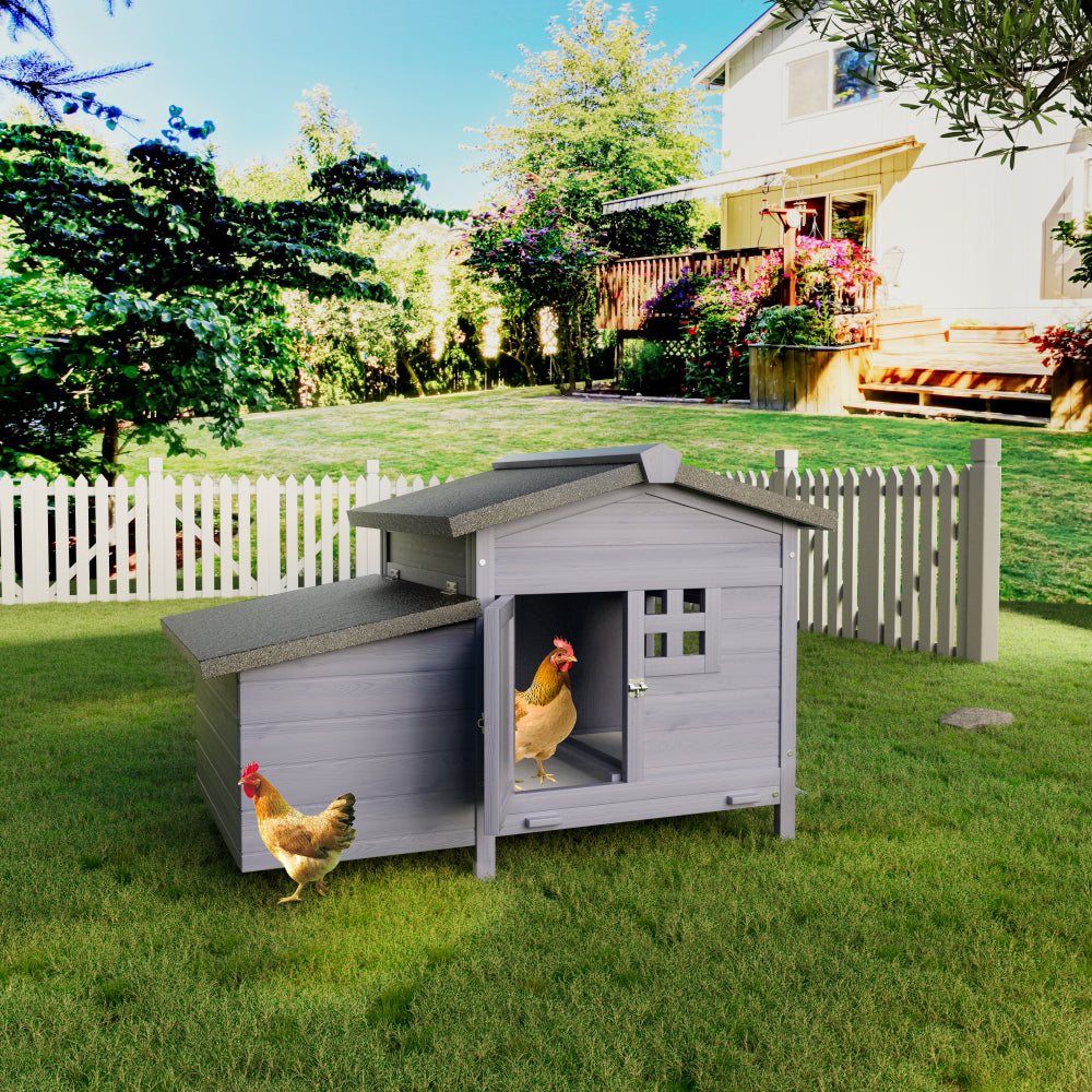 Outdoor Free-Range Wooden Chicken Coop with Asphalt Roof, Leak-Proof Pull-Out Tray, Secure Predator Defense, Nesting Box with Easy Access, Multiple Front & Side Doors