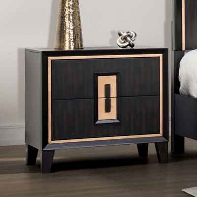 SunJet Modern Espresso Bedside Table Bedroom Furniture 1pc Nightstand Gold Accent Trim Wooden Finger Pull