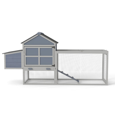Outdoor Chicken Coop, Wooden Hen House with Nesting Box, Run, Resting Room, Ramp, Pull-Out Tray, Gray