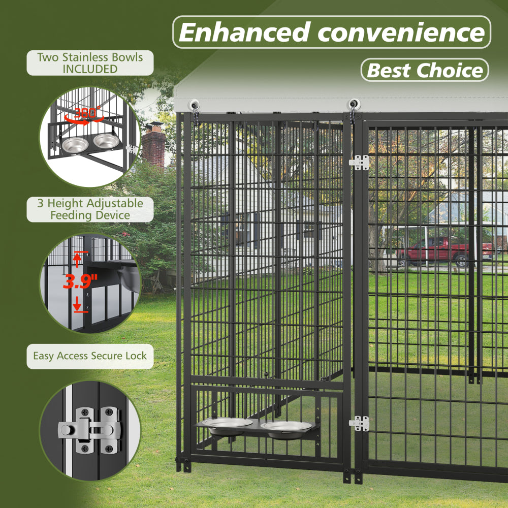 Large Dog Kennel Outdoor Pet Pens Dogs Run Enclosure Animal Hutch Metal Coop Fence with Roof Cover. 7.94'L x 4.13'W x 5.95'H.