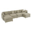 Modern Brown Corduroy Modular Sofa Couch with Side Storage Pockets and Movable Ottoman, 149.6' L-Shape Sectional