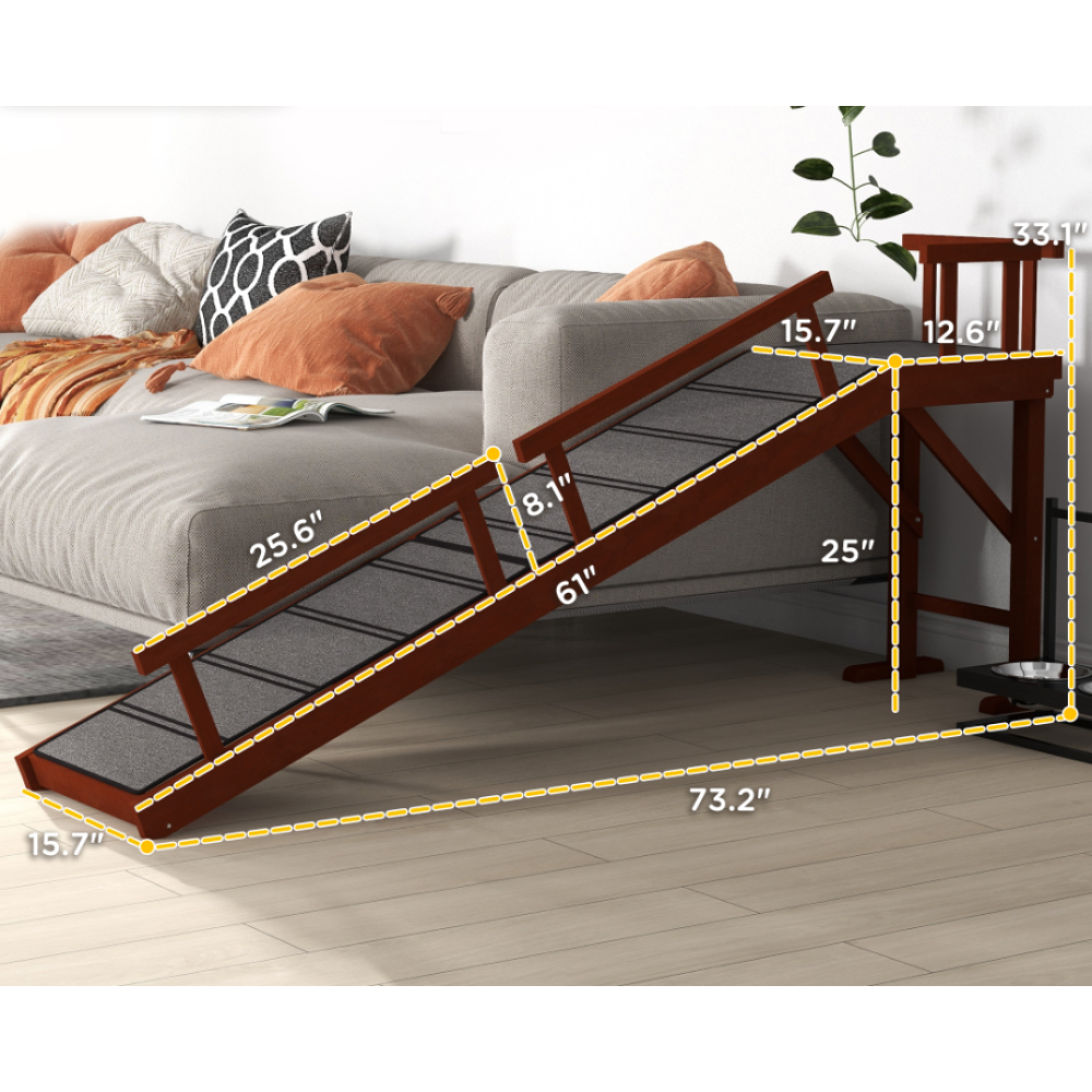 Wooden Dog Ramp with Removable Guardrails, Non-Slip Surface, Brown