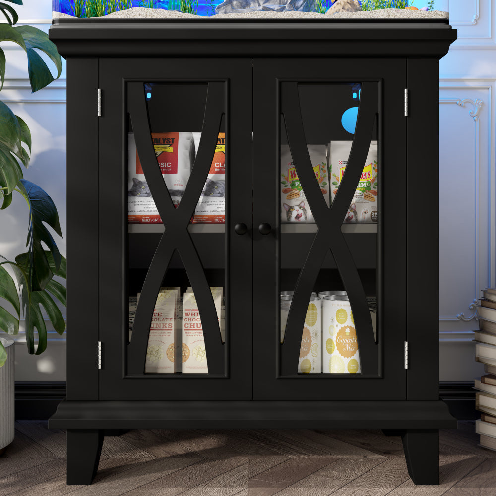 20 Gallon Fish Tank Stand with Power Outlets(4 AC 2 USB), Farmhouse Decorative Aquarium Stand Furniture with Adjustable Shelves, 10-20 Gallon Reptile Turtle Tank Stand with Cabinet Storage, Black