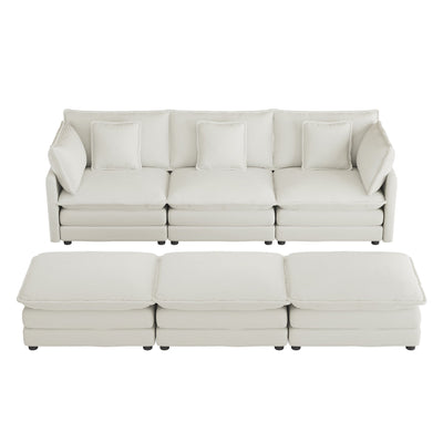 Modern Modular Sofa Couch Upholstered in Corduroy with Side Storage and Movable Ottomans, Beige, 112.6'