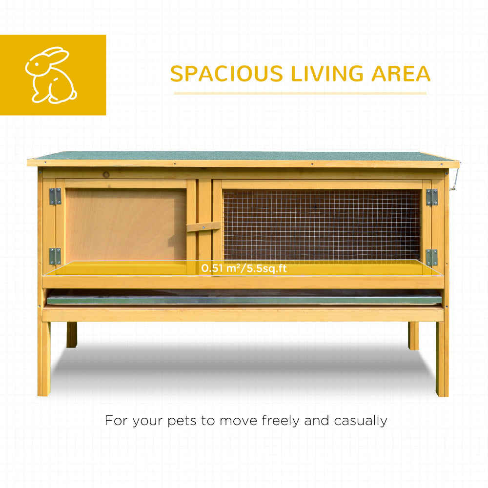 PawHut Wooden Rabbit Hutch Bunny Cage with Openable Waterproof Roof, No Leak Tray Sturdy Fir Wood Build for Indoor/Outdoor