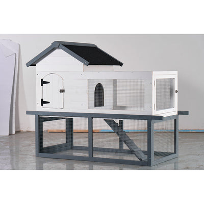 53-inch double-tier wooden outdoor/indoor waterproof chicken coop and rabbit hutch complete with a roof, stairs, and a removable cleaning tray; suitable for small to medium pets.