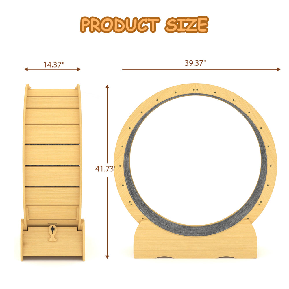 Cat Exercise Wheel for Indoor Cats, 42" Cat Treadmill Wheel with Detachable Carpeted Runway, Natural Solid Wood Sturdy Running Wheel for Running/Training/Walking, Suitable for Most Cats
