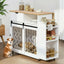 2 IN 1 Modern Dog Crate Kitchen Island With Storage for Small-sized Dogs up to 40lbs, 33.8" L, Cream White Dog Furniture End Table  with Wheels
