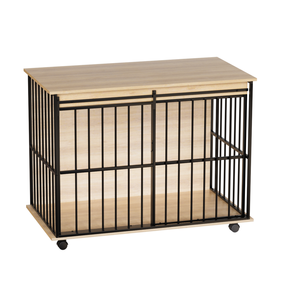 Dog Crate Furniture , Large Dog Cage Furniture with Tray for Medium Large Dogs, Wooden Dog Kennel Furniture