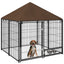 PawHut Outside Dog Kennel, 4.6' x 4.6' x 5' Puppy Play Pen with Canopy, Garden Playpen Fence Crate Enclosure Cage Rotating Bowl, Black