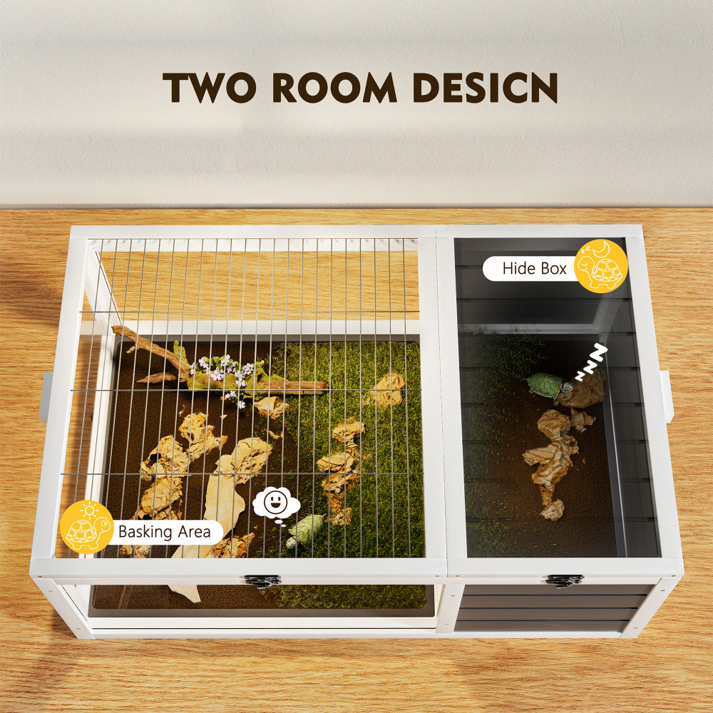 39.5＂Wood Tortoise House Indoor Turtle Habitat Reptile Cage for Small Animals Lizards, Geckos, with 2 Removable Waterproof Tray