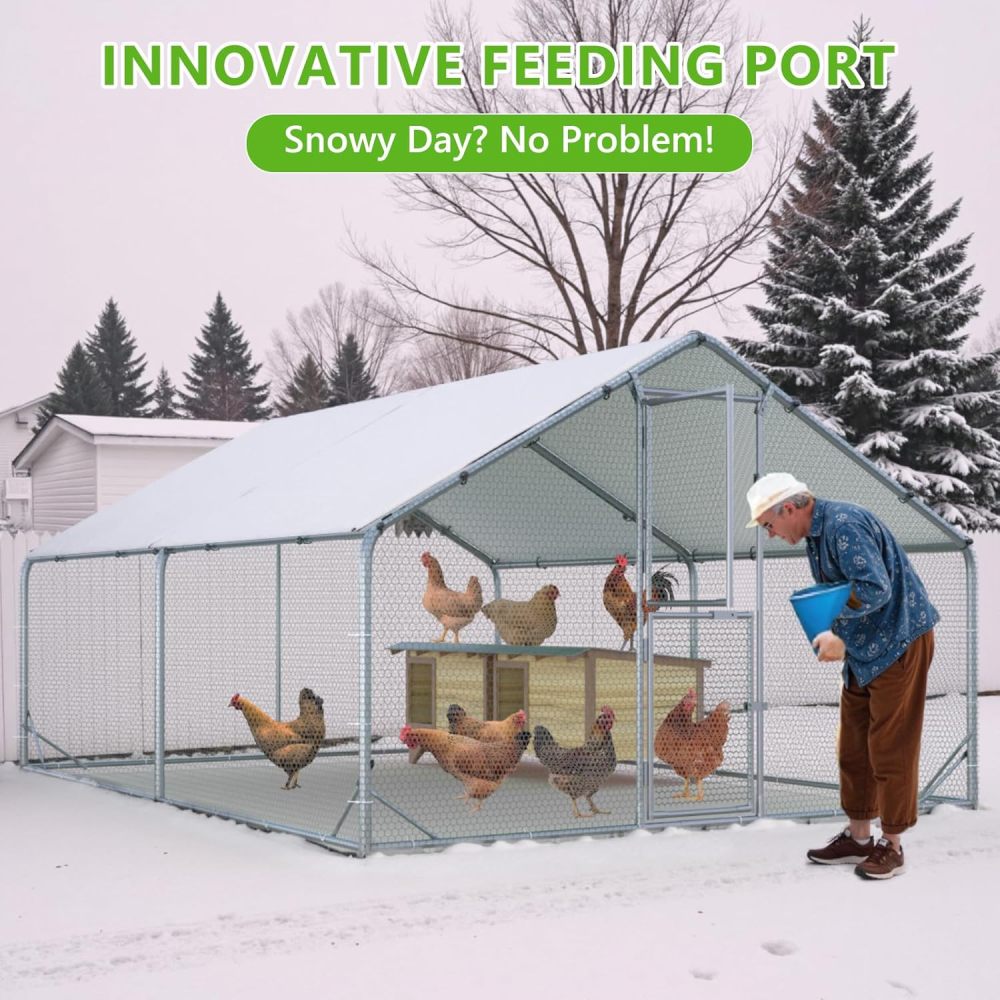 Large Metal Chicken Coop, 10x13x6.5FT Dome Chicken Runs for Yard with Cover, Walk in Chicken Coop with Roosting Perch