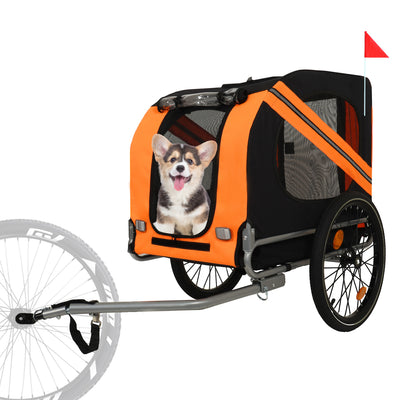 Large Folding Bike Trailer for Dogs – 66LB Capacity All-Terrain Pet Carrier, Durable Steel Frame for Cycling, Jogging, Camping & Outdoor Adventures, Black-Orange