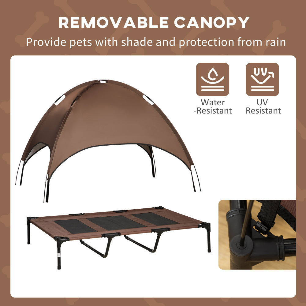 PawHut Elevated Dog Bed with Removable Canopy, Outdoor Dog Cot with UV Protection Canopy Shade, 48 inch Large Pet Bed for Camping, Coffee