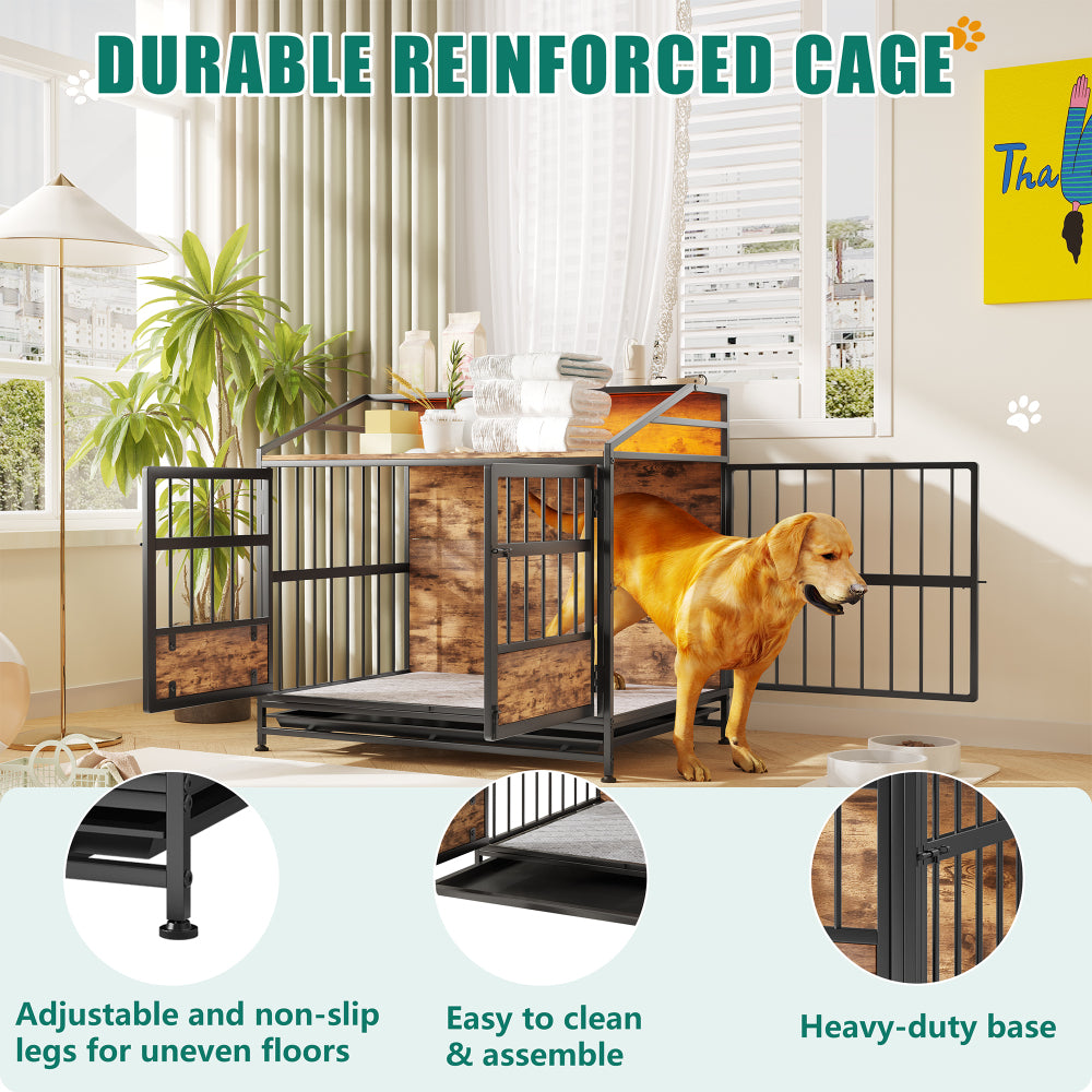 Multi-function Furniture Style Dog Crates with Storage, Dog Crate Furniture Large Wooden Dog Kennel with Double Doors, for Large/Medium Dog Indoor, Brown