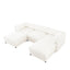 Contemporary Elegant White Chenille Sofa with Storage and Ottoman, U-Shaped 3-Seater with Cylindrical Backrest