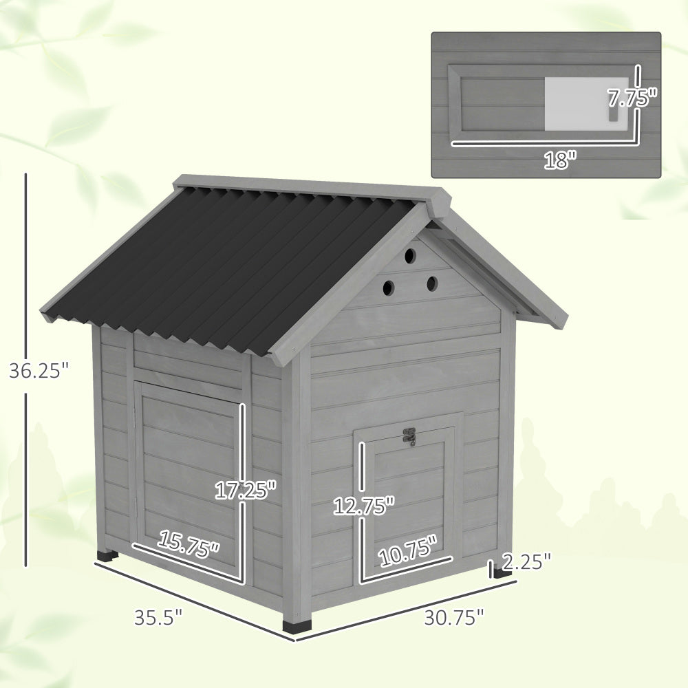 Wooden Pet House with Openable Roof & Double Doors, Light Gray
