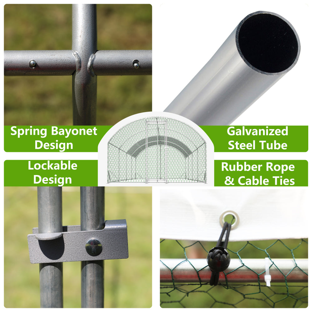 26'x9'x6'Large Metal Chicken Coop,Walk-in Poultry Cage,Chicken Run with Waterproof Cover,Outdoor Backyard Farm,Chicken Rabbits Duck Run Pen,Easy to Assemble And Clean