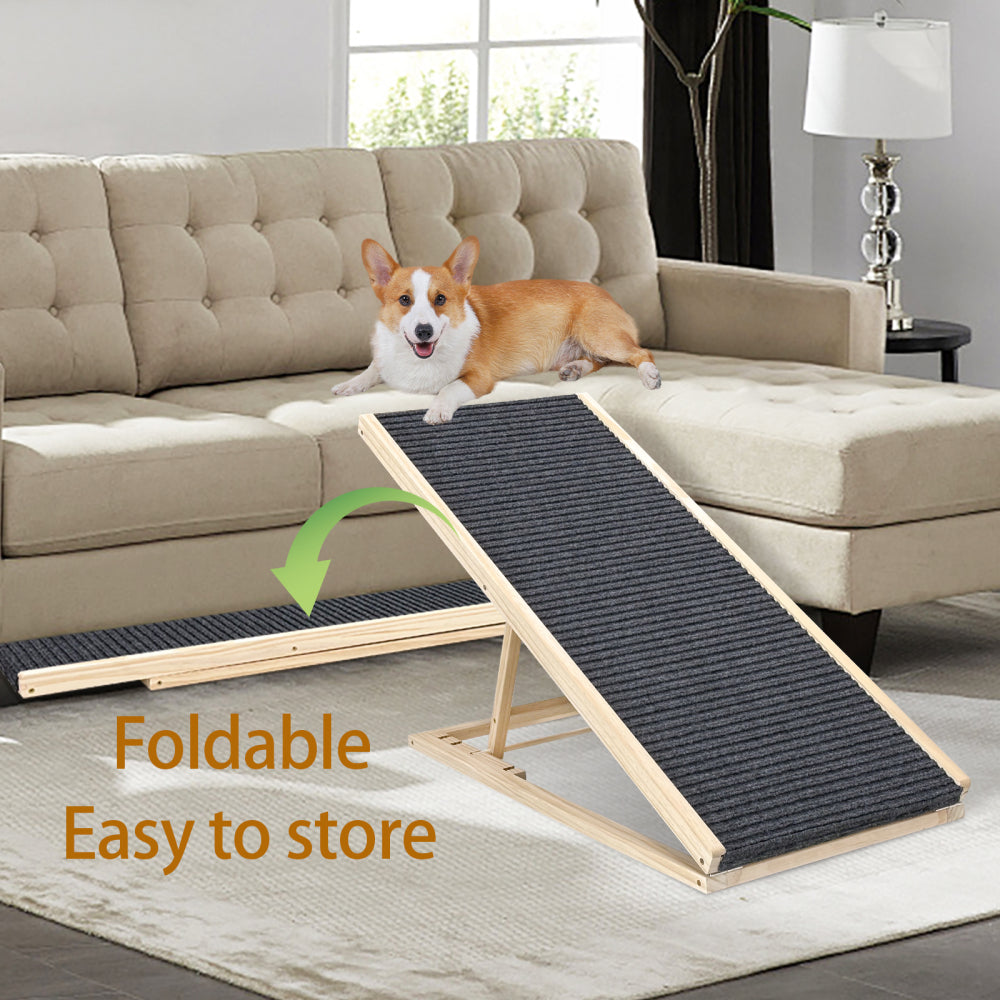 (UPGRADED) Dog Ramp for Bed, Extra Wide Excellent Traction, Pet Ramp for Small Dogs to Get on Couch Car, Non-Slip Rubber Surface, 16" Wide Hold up to 80lb, Adjustable, Foldable, Car Ramps, Dog Ramp