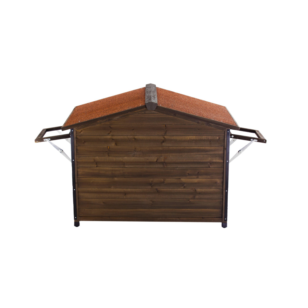 Unique All-Around Iron Frame,Outdoor Large Wooden Cabin House Style Wooden Dog Kennel