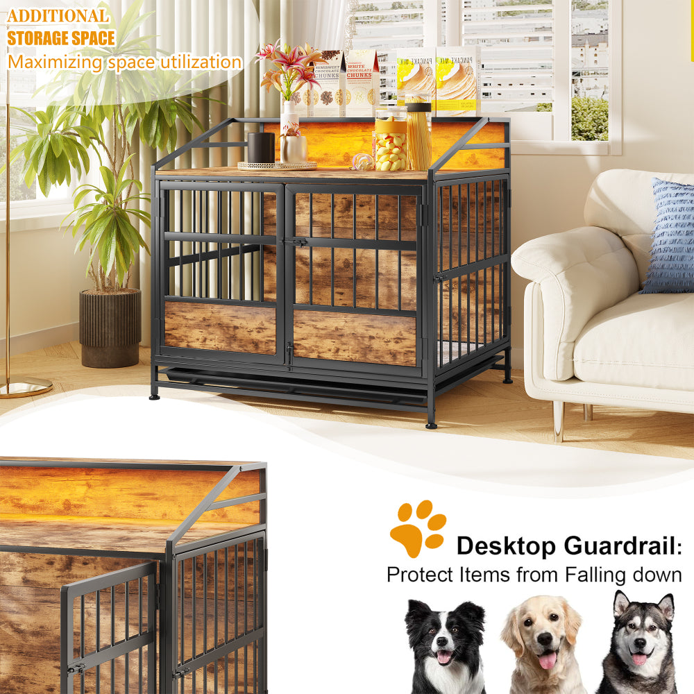 Multi-function Furniture Style Dog Crates with Storage, Dog Crate Furniture Large Wooden Dog Kennel with Double Doors, for Large/Medium Dog Indoor, Brown