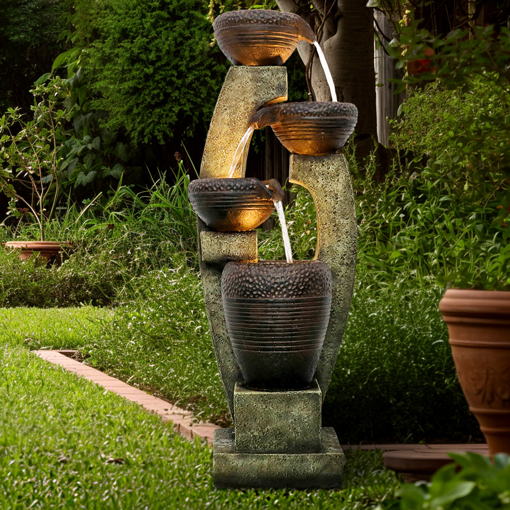 40"H Resin Tiered Fountain Outdoor Fountain with Warm LED light