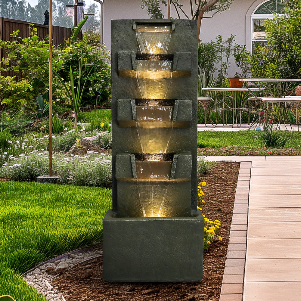 39.3”H-Concrete Modern Water Fountain 5-Tiers