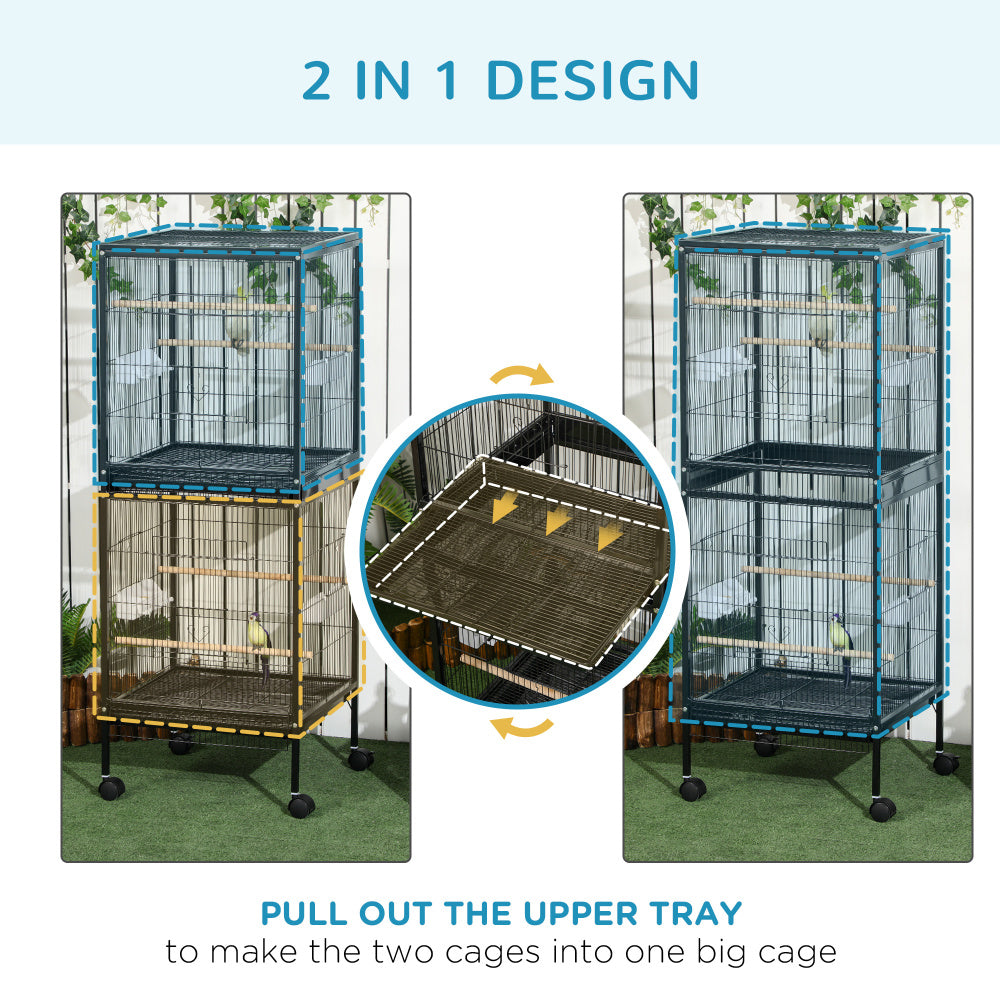 PawHut Large Bird Cage with 1.7 ft. Width for Wingspan, Bird Aviary Indoor with Multi-Door Design, Fit for a Canary, Finch, Conure, 55", Black