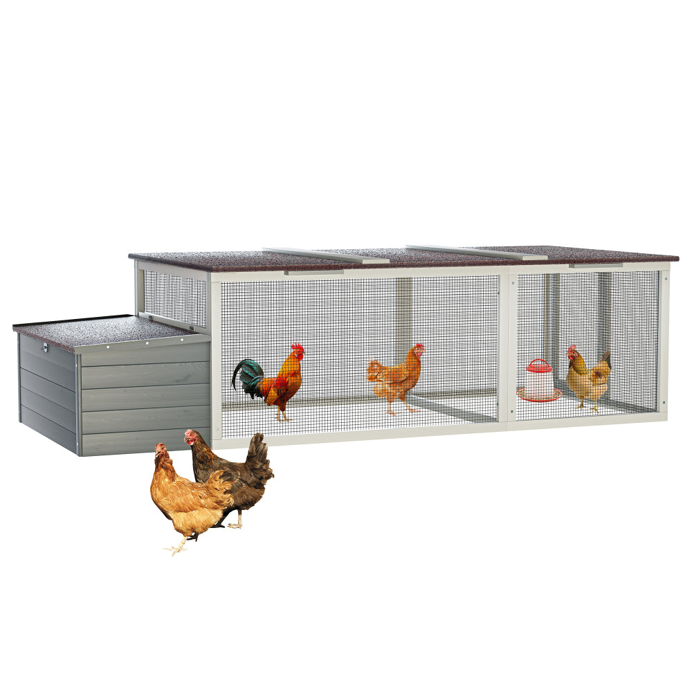 20.93ft² Large Wooden Chicken Coop Outdoor Hen House with Nesting Box & Weatherproof Asphalt Roof, Walk-in Poultry Cage with Secure Locks, Metal Mesh Run for Backyard Farm Use