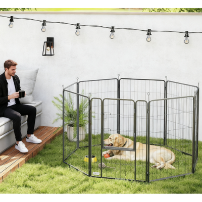 39 Inch Exercise Pen, 8 Panel Metal Pet Fence for Medium and Large Dogs, Black