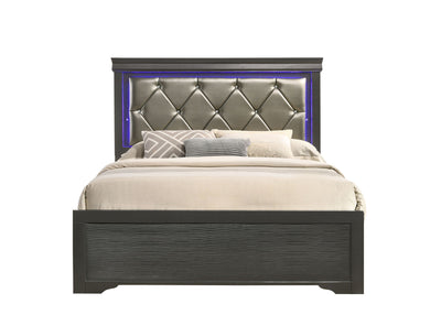 Modern Queen Size LED Bed made with Wood in Gray