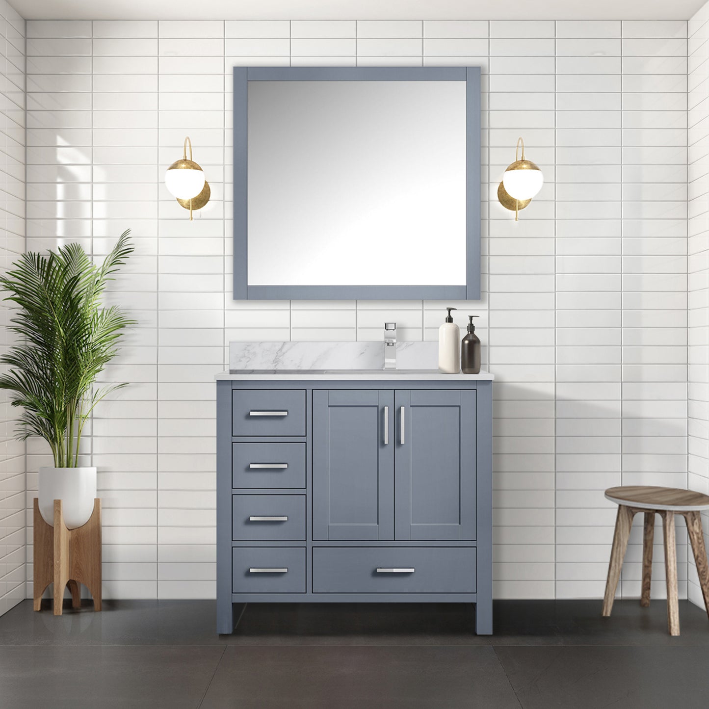 Dark Grey Bath Vanity 36 in. W x 22 in. D, Right Offset and 34 in. Mirrors