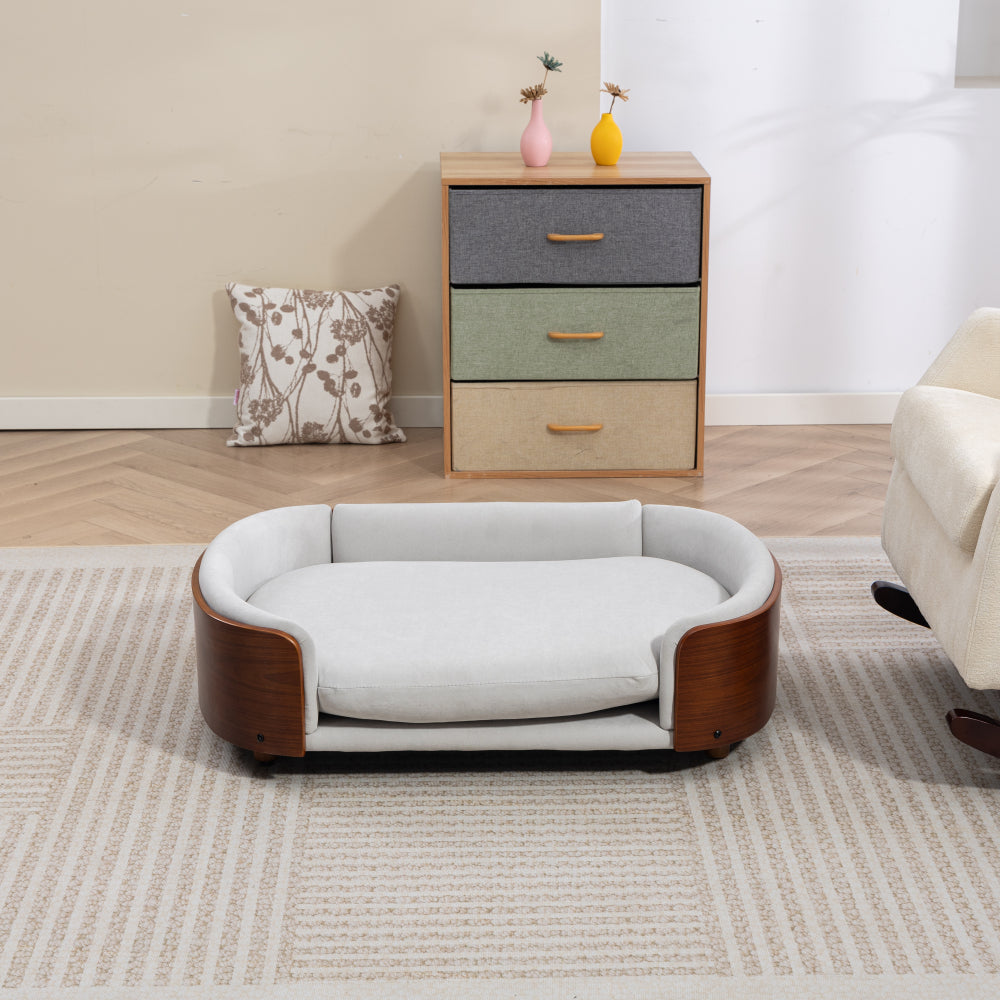 Scandinavian style Elevated Dog Bed Pet Sofa With Solid Wood legs and Bent Wood Back, Velvet Cushion,Large Size